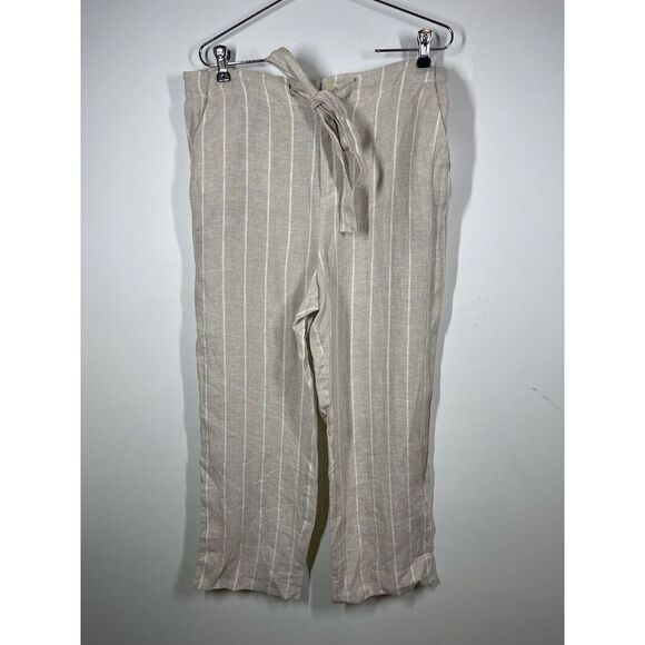 Sanctuary Pants - Sanctuary Women's‎ 100% Tan Linen White Striped Pants Tie Waist Pockets Size 29